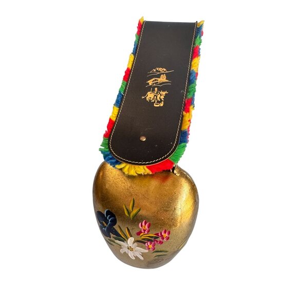 Large Hand-Painted Brass Swedish Cow Bell w/Leather Strap 16" Tall Signed Bauma - Picture 3 of 10
